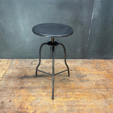 1950s Black Spinning Stool Vintage Industrial Iron Wood Victorian Style 