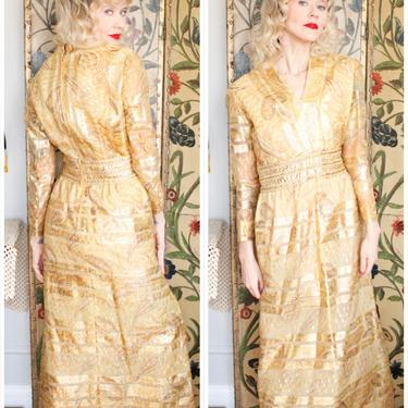 1960s Dress // Carillion Gold Maxi Dress // vintage 60s Gold Maxi dress 