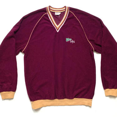 Vintage 1980s CHAMPION Velour V-Neck Sweatshirt ~ fits S ~ Vito's / Seattle ~ Embroidered 