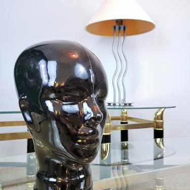 Vintage Black Glass Molded Mannequin Head | Mcm Mid Mod 70s Bust Statue Home Decor | FREE SHIPPING INCLUDED! 