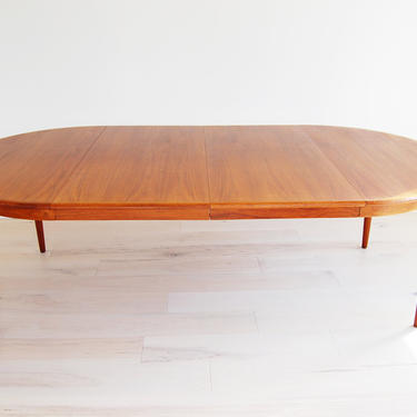 Danish Modern Teak Round Dining Table with 2 Extensions Made in Denmark 