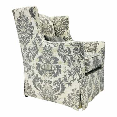 Hickory White Transitional Gray and White Damask Print Wingback Chair 4604-01