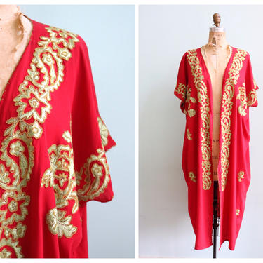 Vintage 1930's Crimson Chartreuse Embroidered Silk Jacket | Size OSFM 
