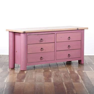 Contemporary Pink Dresser W Natural Grain Contrast Top