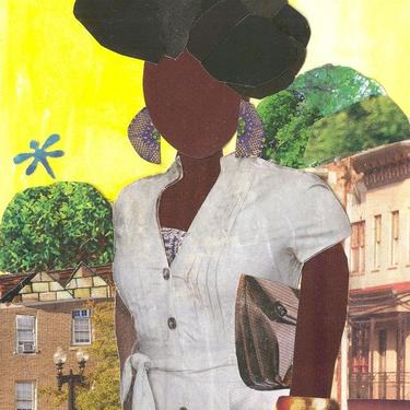 Gorgeous Lady on a Yellow Mellow Day in the City. African American. Black woman. Small Collage 