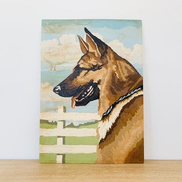 Mid Century Paint By Number German Shepard Dog Painting 