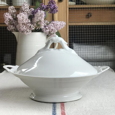 Beautiful vintage French ironstone serving dish with lid- FSD 