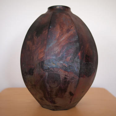Susan WERTHEIMER David Large 12&quot; RAKU VASE pot jar bronze burgundy black, studio pottery ceramic porcelain, raymor bitossi eames modern by refugegallery