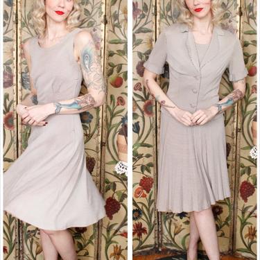 1940s Dress // Checkered Jersey Dress & Jacket // vintage 40s 2pc dress 