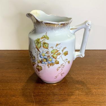 Antique Johnson Brothers Pitcher Handpainted Flowers Pink Base Victorian Style 