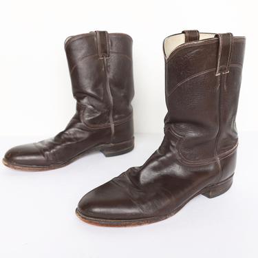 vintage JUSTIN brand men's brown leather COWBOY western boots -- men's size 10 1/2 