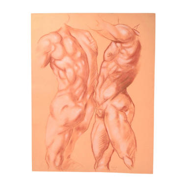 Original Pastel Drawing Muscular Male Torso Signed Kopala Chicago Artist 