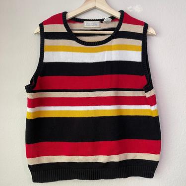 Vintage 1990s sweater vest red black white yellow stripe graphic knit studio works 