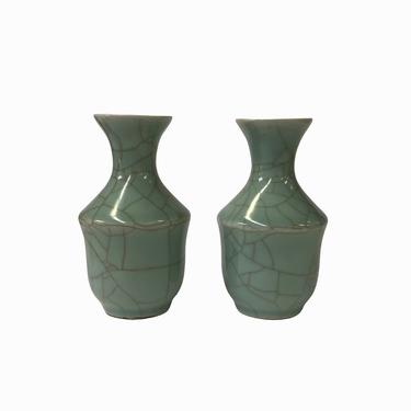 2 x Chinese Clay Ceramic Crackle Wu Celadon Small Vase ws1513E 