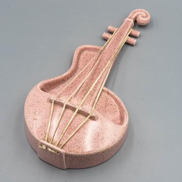Red Wing Pottery Violin Wall Pocket, Fleck Pink with Original Strings | Vintage Mid Century Pottery Art 