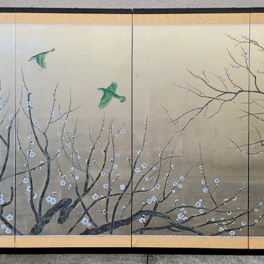 Vintage Hand-Painted Byobu Japanese Folding Screen