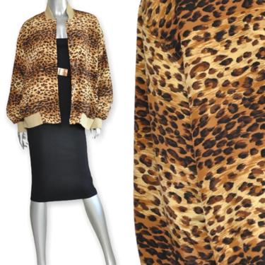 Vintage Cache Leopard Print Silk Bomber Jacket Size Large 
