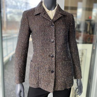 Vintage Salvatore Ferragamo Women's Wool Blend Tweed Single Breasted Blazer 1980s Designer Retro Business Style 