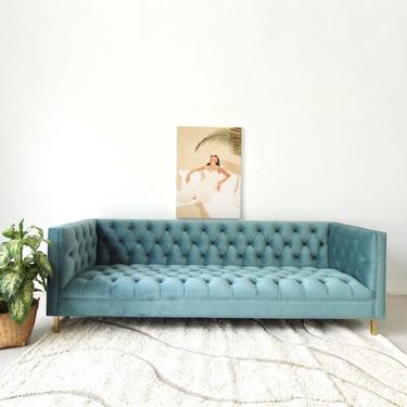 “Sophie” Light Teal Blue Velvet Sofa