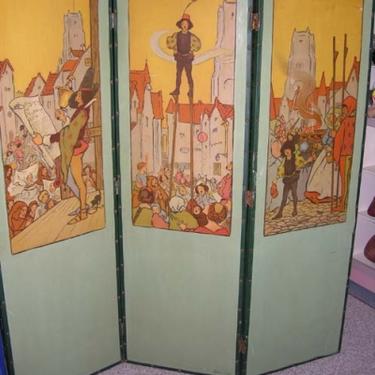 Arts and Crafts Folding Screen w/ Superb Lithographs by Emma Florence Harrison 1911 TopplyTilts