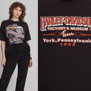 Vintage 1992 York Museum Harley Davidson T Shirt - Men's XL | 90s Unisex Pennsylvania Black Motorcycle Graphic Souvenir Tee 