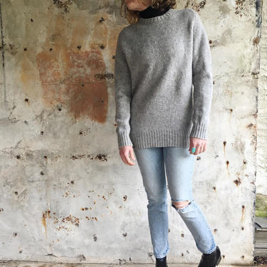 Grey Melange Scottish Wool Oversized Knit 1980s Sweater Jumper  S M 