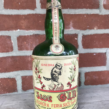 Vintage Liquor Bottle Green Glass Sloe Gin 