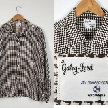 1940s/50s Vintage Midcentury Brown & White Houndstooth Shirt by Galey and Lord -Size L by HighEnergyVintage