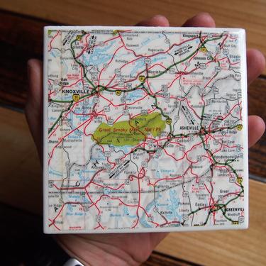 1988 Great Smoky Mountains National Park Map Coaster. Asheville Map. Knoxville. Hiking Gift. Mountain Décor. Smokies. Gatlinburg. Park Gift 