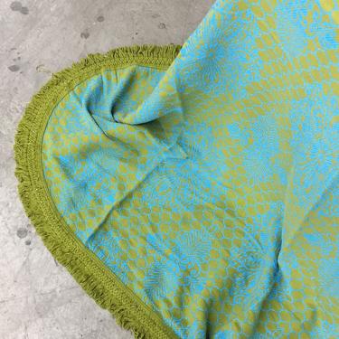 Vintage Blanket 1960s Retro Dual King Size 109x124 Fieldcrest + Green and Blue + Fringed + Rounded Edges + Home Decor and Bedding 