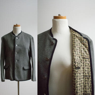 Vintage Gray Wool Alpine Jacket / True Vintage Jacket / Vintage Loden Jacket / Silver Buttons / West German Made Gray Wool Jacket 