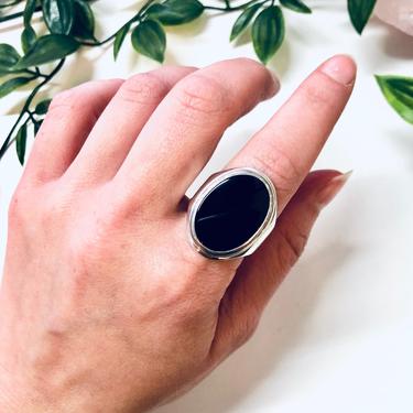 Vintage Silver Ring, Black Onyx Ring, Oval Shaped Stone, Mike Heintz Ring, Designer Jewelry, Vintage Jewelry, Large Ring, Simple Jewelry, 