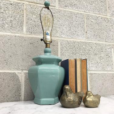 Vintage Table Lamp Retro 1990s Contemporary Style + Teal Blue + Ceramic + Mood Lighting + Home and Table Decor 