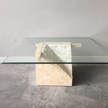 vintage white tessellated stone coffee table