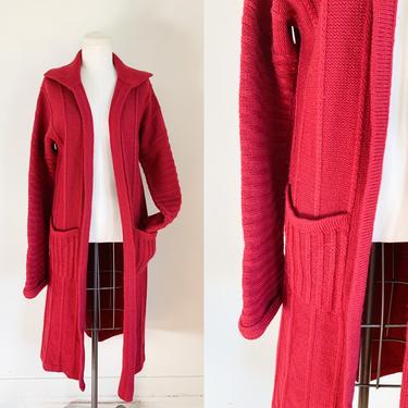 Vintage 1970s Cranberry Red Sweater Coat / M/L 