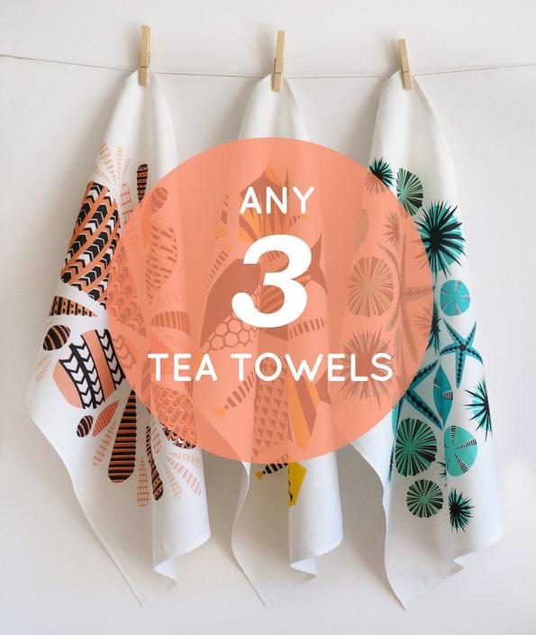 Set of 3 tea towels  •  pick any 3  •  nature inspired designs 