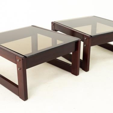 Percival Lafer Brazilian Mid Century Rosewood and Smoked Glass Side End Tables - Pair - mcm 