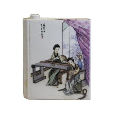 Chinese Oriental Scenery Paint Graphic Ceramic Book Shape Mini Vase ws492E 