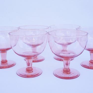 Set of 6 Vintage Pink Stemmed Glasses | Wine Goblets | Champagne Coupes | Sorbet/Berry Cups | Candy Dish ||+1 Bonus Glass Included 