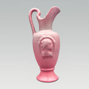 Niloak Pitcher Vase | Hywood Ozark Dawn Ewer | Vintage 1930s Arkansas Pottery Art | Pink and Green Matte Glaze Vase 