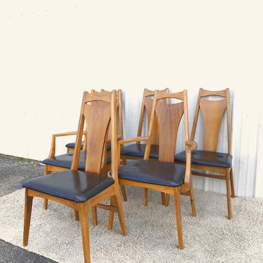 Set of 6 MCM Dining Chairs with Black Vinyl Seats