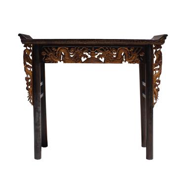 Chinese Vintage Golden Dragons Carving Altar Console Table cs3851S
