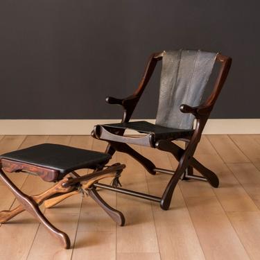 Sculptural Cocobolo Rosewood Leather Lounge Chair and Ottoman by Don Shoemaker 