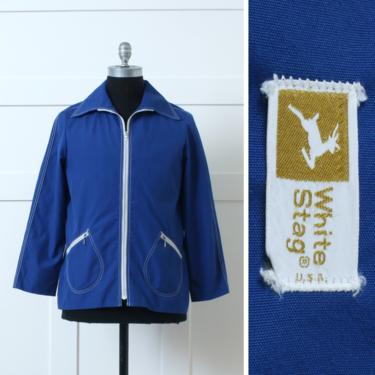 mens vintage 1970s White Stag jacket • electric blue casual lightweight unisex jacket 