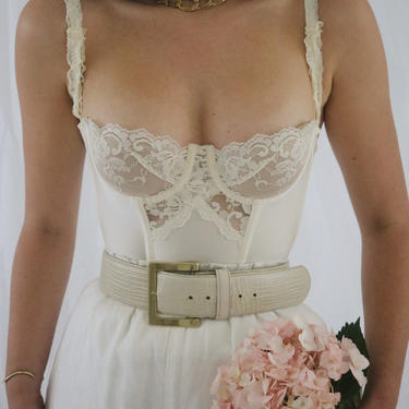 Vintage Cream Lace Bustier Corset Top with Garters - A cup 