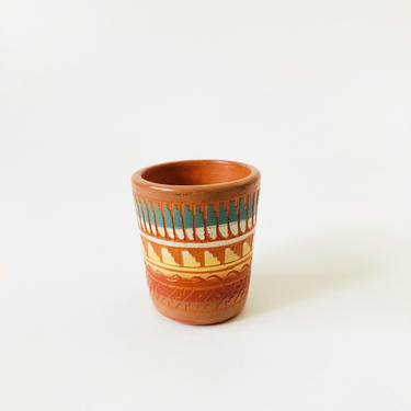 Vintage Small Carved Southwestern Pottery Cup 
