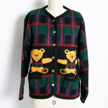 1990s Sweater Teddy Bear Knit Cardigan M 