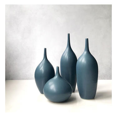 SHIPS NOW- New Color- 4 stoneware bottle vases in Deep Teal by Sara Paloma Pottery. bud vase blue green aquamarine turquoise peacock green 