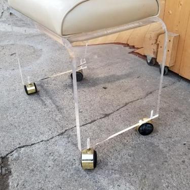 Mid Century Modern Lucite Stool on Casters with Leather Pillow Top
