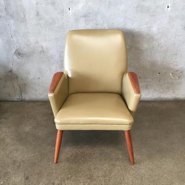 Mid Century Modern Danish Lounge Chair With Leather Upholstery